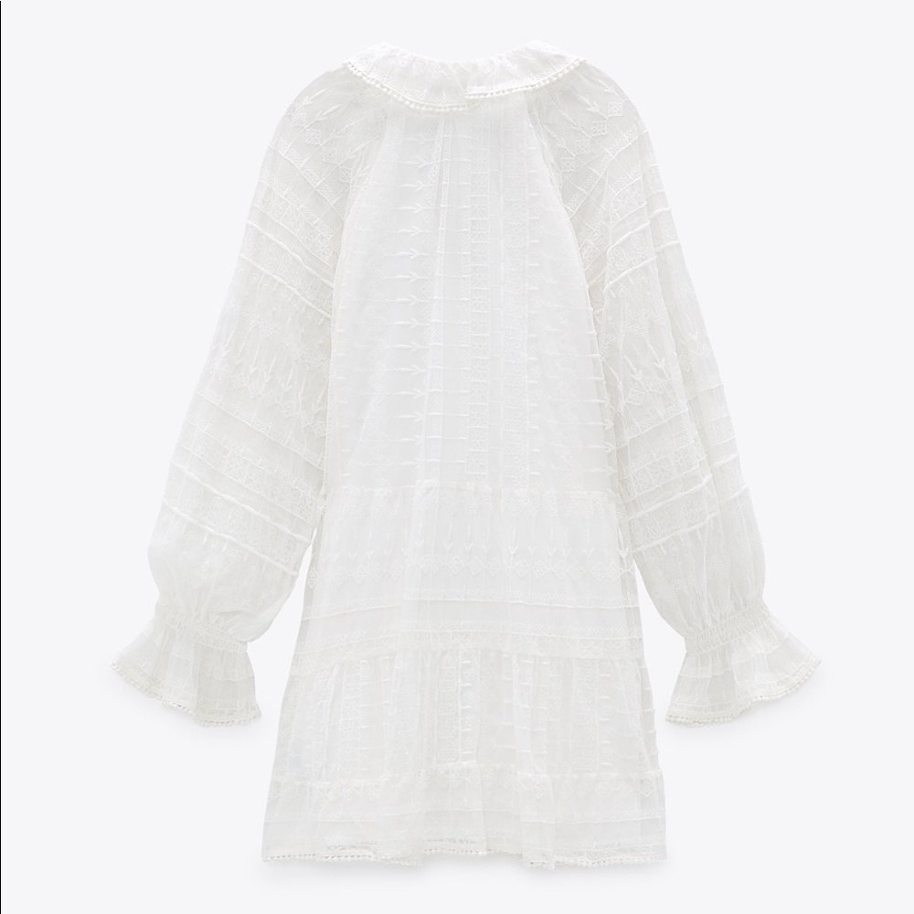 NWT ZARA EMBROIDERED OYSTER WHITE DRESS‎ - Picture 2 of 5